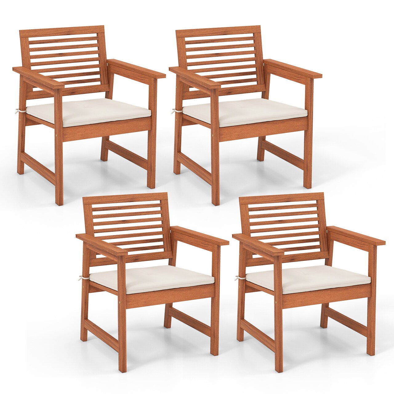 Costway Outdoor Dining Chair Patio Solid Wood Chairs with Comfortable Cushions